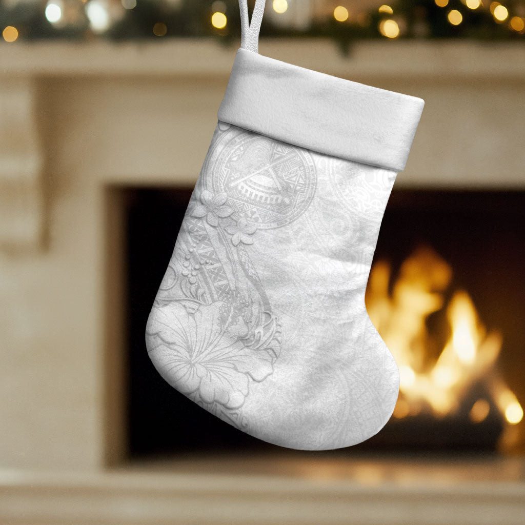 American Samoa White Sunday Christmas Stocking Polynesian Pattern With Tropical Flowers