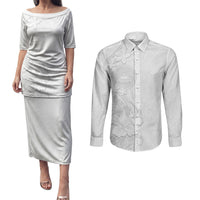 American Samoa White Sunday Couples Matching Puletasi and Long Sleeve Button Shirt Polynesian Pattern With Tropical Flowers LT05 White - Polynesian Pride