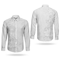 American Samoa White Sunday Couples Matching Puletasi and Long Sleeve Button Shirt Polynesian Pattern With Tropical Flowers LT05 - Polynesian Pride