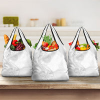 American Samoa White Sunday Grocery Bag Polynesian Pattern With Tropical Flowers