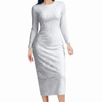 American Samoa White Sunday Long Sleeve Bodycon Dress Polynesian Pattern With Tropical Flowers LT05 Long Dress White - Polynesian Pride