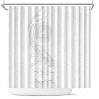 American Samoa White Sunday Shower Curtain Polynesian Pattern With Tropical Flowers
