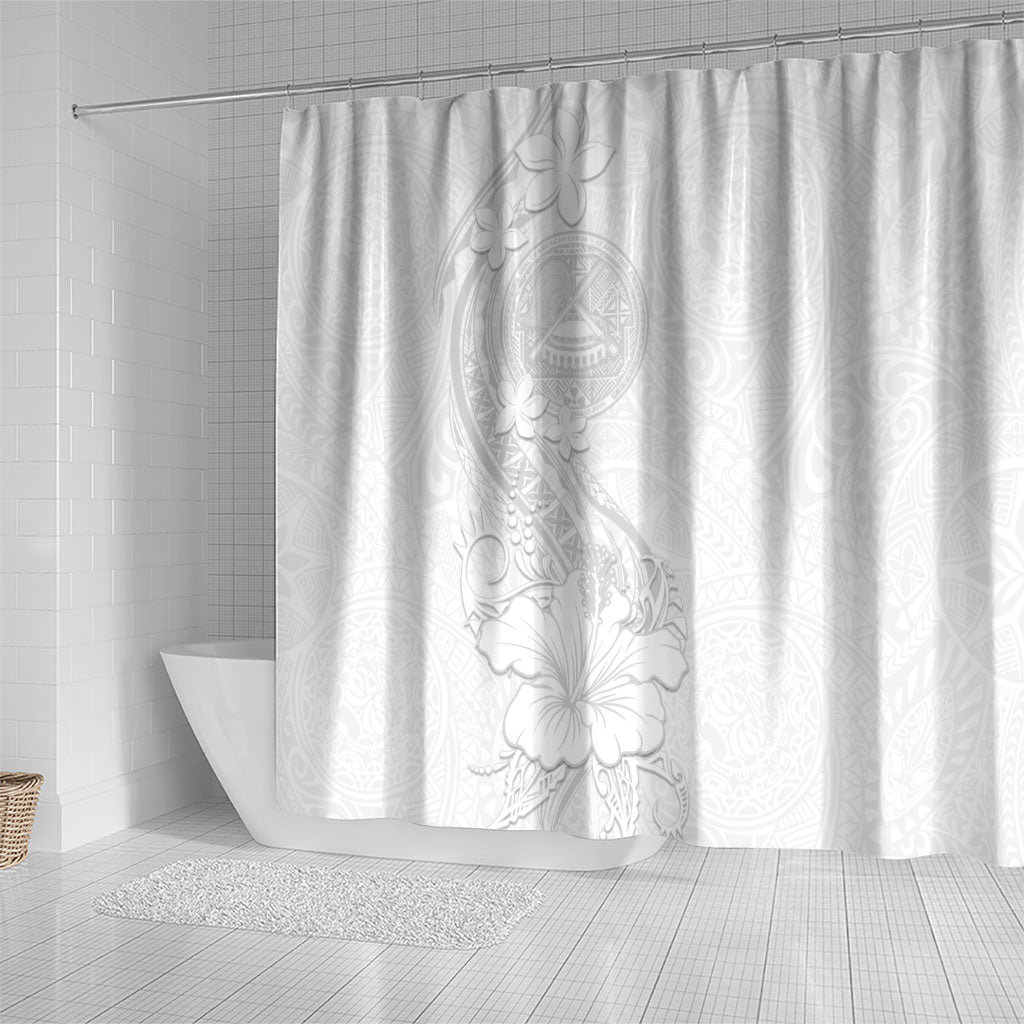 American Samoa White Sunday Shower Curtain Polynesian Pattern With Tropical Flowers
