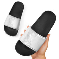 American Samoa White Sunday Slide Sandals Polynesian Pattern With Tropical Flowers