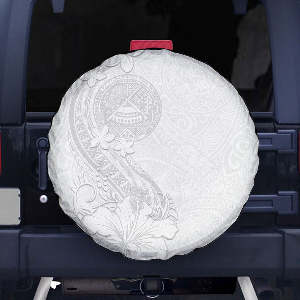 American Samoa White Sunday Spare Tire Cover Polynesian Pattern With Tropical Flowers LT05 No hole White - Polynesian Pride