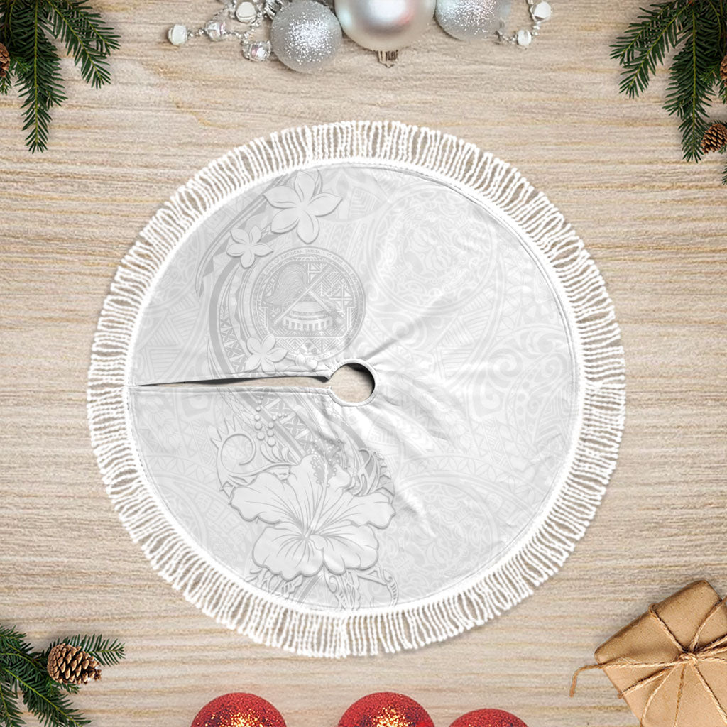 American Samoa White Sunday Tree Skirt Polynesian Pattern With Tropical Flowers