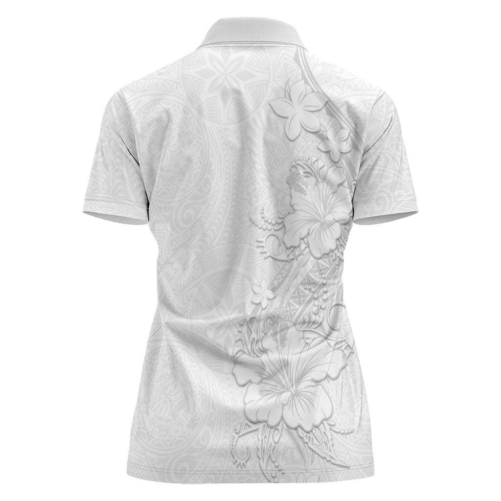 American Samoa White Sunday Women Polo Shirt Polynesian Pattern With Tropical Flowers LT05 - Polynesian Pride
