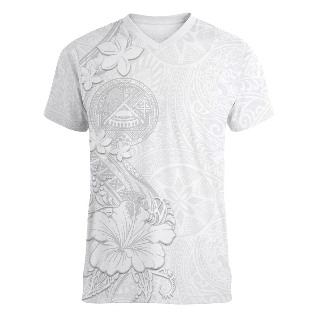 American Samoa White Sunday Women V-Neck T-Shirt Polynesian Pattern With Tropical Flowers LT05 Female White - Polynesian Pride
