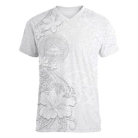 American Samoa White Sunday Women V-Neck T-Shirt Polynesian Pattern With Tropical Flowers LT05 Female White - Polynesian Pride