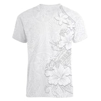 American Samoa White Sunday Women V-Neck T-Shirt Polynesian Pattern With Tropical Flowers LT05 - Polynesian Pride