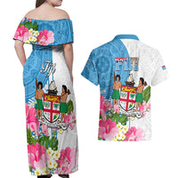 Fiji Day Couples Matching Off Shoulder Maxi Dress and Hawaiian Shirt Tanoa Hibiscus Fijian Tapa Masi Pattern LT05 - Polynesian Pride