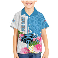 Fiji Day Family Matching Mermaid Dress and Hawaiian Shirt Tanoa Hibiscus Fijian Tapa Masi Pattern LT05 Son's Shirt White - Polynesian Pride