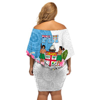 Fiji Day Family Matching Off Shoulder Short Dress and Hawaiian Shirt Tanoa Hibiscus Fijian Tapa Masi Pattern LT05 - Polynesian Pride