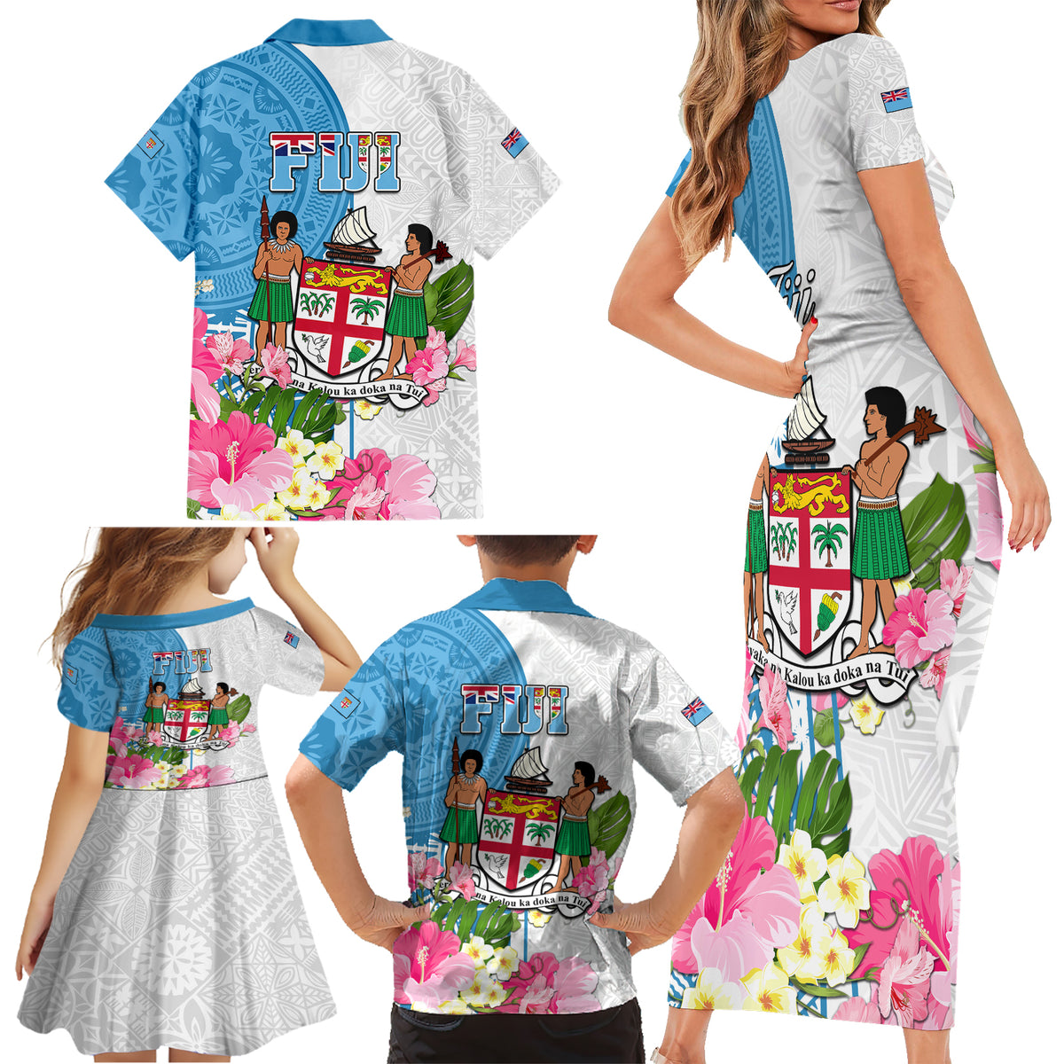 Fiji Day Family Matching Short Sleeve Bodycon Dress and Hawaiian Shirt Tanoa Hibiscus Fijian Tapa Masi Pattern LT05 - Polynesian Pride