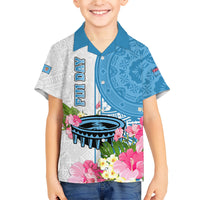 Fiji Day Family Matching Short Sleeve Bodycon Dress and Hawaiian Shirt Tanoa Hibiscus Fijian Tapa Masi Pattern LT05 Son's Shirt White - Polynesian Pride
