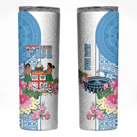 Fiji Day Skinny Tumbler Tanoa Hibiscus Fijian Tapa Masi Pattern LT05 White - Polynesian Pride