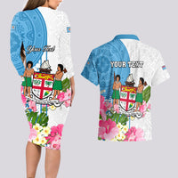 Personalized Fiji Day Couples Matching Long Sleeve Bodycon Dress and Hawaiian Shirt Tanoa Hibiscus Fijian Tapa Masi Pattern LT05 - Polynesian Pride