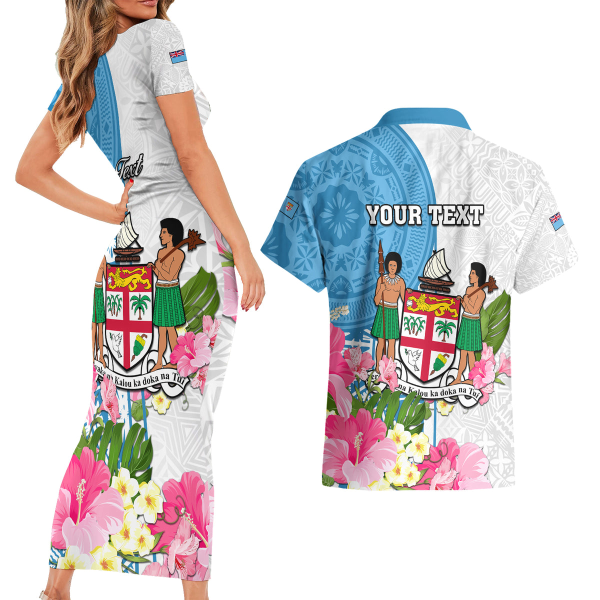 Personalized Fiji Day Couples Matching Short Sleeve Bodycon Dress and Hawaiian Shirt Tanoa Hibiscus Fijian Tapa Masi Pattern LT05 - Polynesian Pride