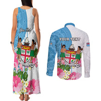 Personalized Fiji Day Couples Matching Tank Maxi Dress and Long Sleeve Button Shirts Tanoa Hibiscus Fijian Tapa Masi Pattern LT05 - Polynesian Pride