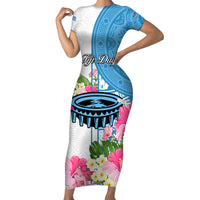 Personalized Fiji Day Short Sleeve Bodycon Dress Tanoa Hibiscus Fijian Tapa Masi Pattern LT05 Long Dress White - Polynesian Pride