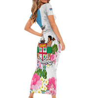 Personalized Fiji Day Short Sleeve Bodycon Dress Tanoa Hibiscus Fijian Tapa Masi Pattern LT05 - Polynesian Pride