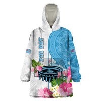 Personalized Fiji Day Wearable Blanket Hoodie Tanoa Hibiscus Fijian Tapa Masi Pattern LT05 One Size White - Polynesian Pride