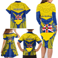 Niue Constitution Day Family Matching Long Sleeve Bodycon Dress and Hawaiian Shirt Coat Of Arms Niuean Hiapo Pattern LT05 - Polynesian Pride