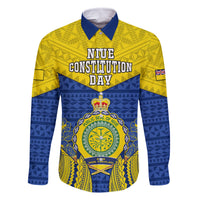 Niue Constitution Day Family Matching Long Sleeve Bodycon Dress and Hawaiian Shirt Coat Of Arms Niuean Hiapo Pattern LT05 Dad's Shirt - Long Sleeve Yellow - Polynesian Pride