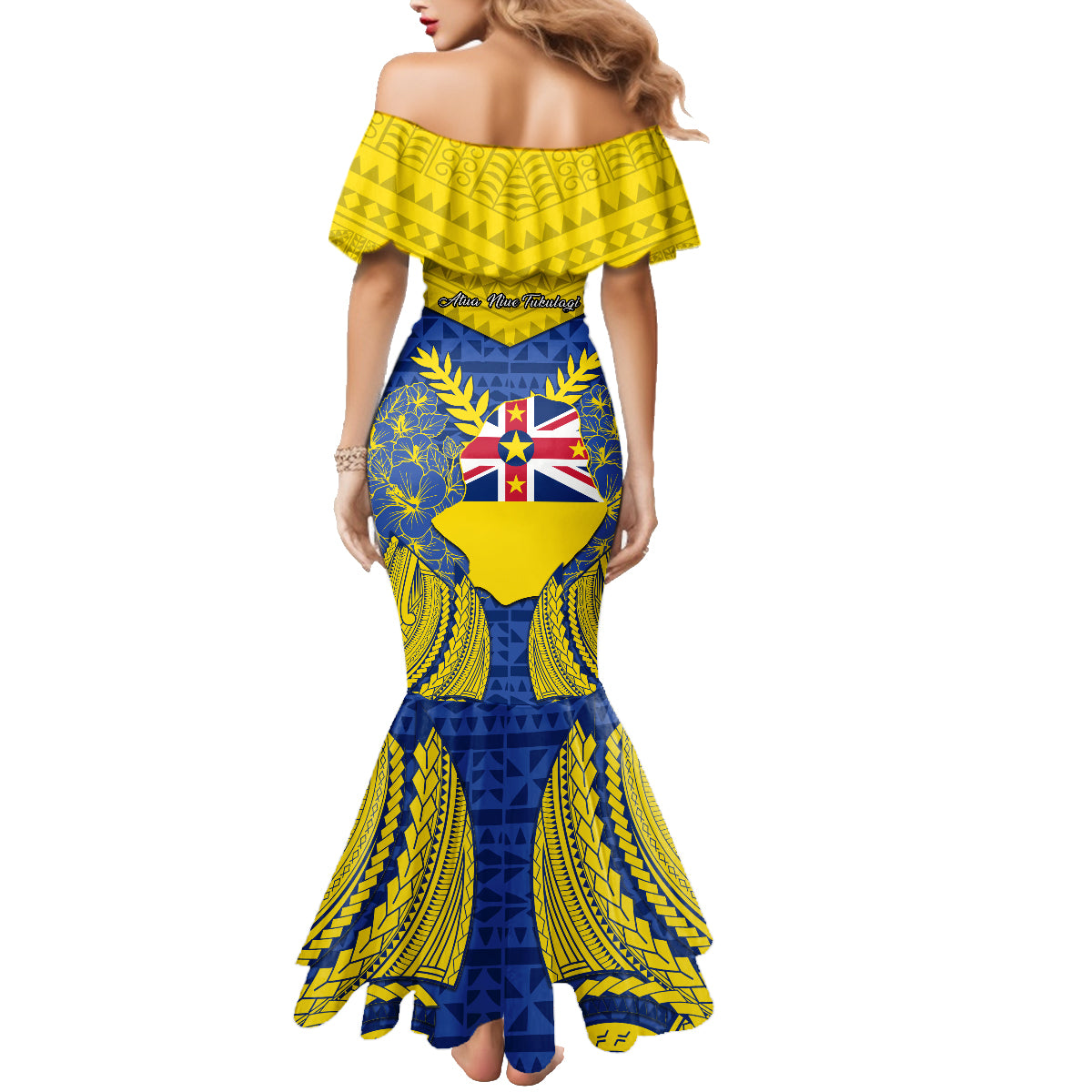 Niue Constitution Day Family Matching Mermaid Dress and Hawaiian Shirt Coat Of Arms Niuean Hiapo Pattern LT05 - Polynesian Pride