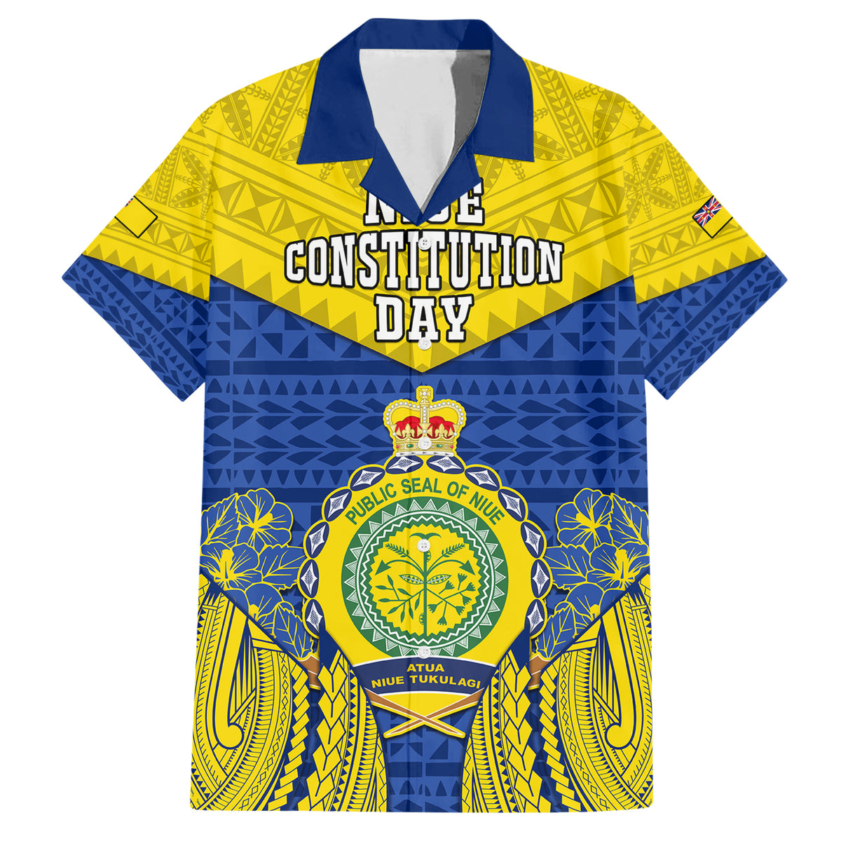 Niue Constitution Day Family Matching Short Sleeve Bodycon Dress and Hawaiian Shirt Coat Of Arms Niuean Hiapo Pattern LT05 Dad's Shirt - Short Sleeve Yellow - Polynesian Pride
