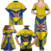 Niue Constitution Day Family Matching Summer Maxi Dress and Hawaiian Shirt Coat Of Arms Niuean Hiapo Pattern LT05 - Polynesian Pride