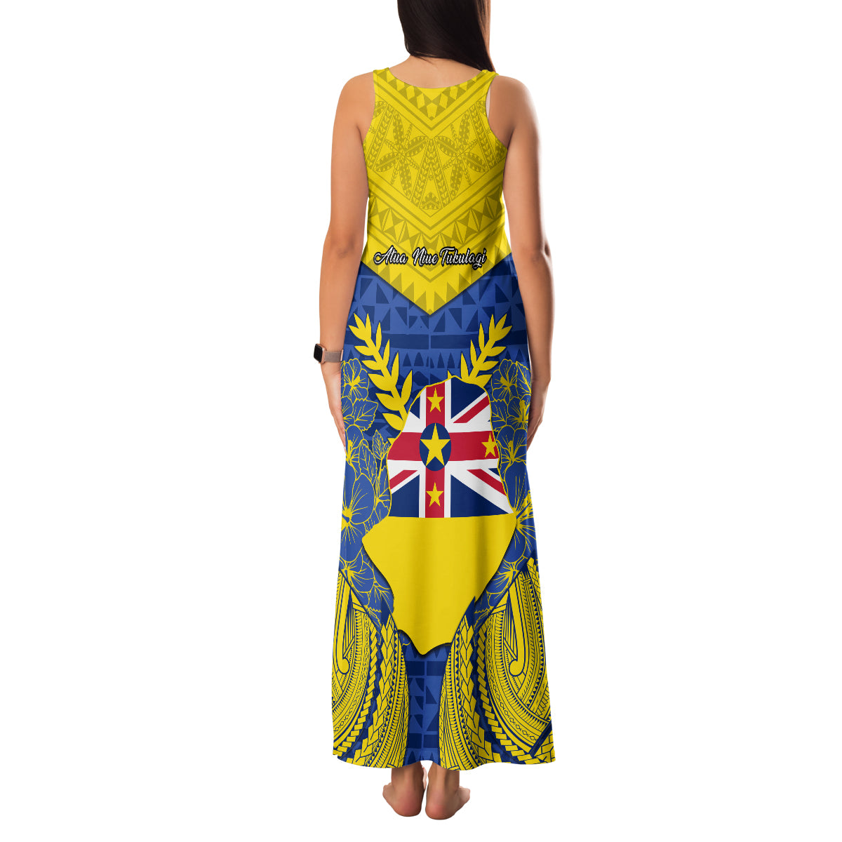 Niue Constitution Day Family Matching Tank Maxi Dress and Hawaiian Shirt Coat Of Arms Niuean Hiapo Pattern LT05 - Polynesian Pride