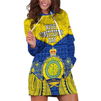 Niue Constitution Day Hoodie Dress Coat Of Arms Niuean Hiapo Pattern LT05 Yellow - Polynesian Pride