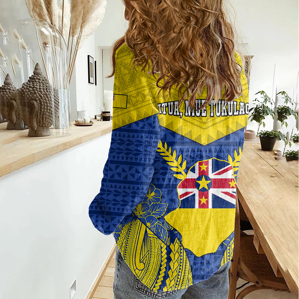 Niue Constitution Day Women Casual Shirt Coat Of Arms Niuean Hiapo Pattern LT05 - Polynesian Pride
