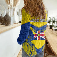 Niue Constitution Day Women Casual Shirt Coat Of Arms Niuean Hiapo Pattern LT05 - Polynesian Pride