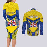 Personalized Niue Constitution Day Couples Matching Long Sleeve Bodycon Dress and Long Sleeve Button Shirts Coat Of Arms Niuean Hiapo Pattern LT05 - Polynesian Pride