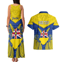 Personalized Niue Constitution Day Couples Matching Tank Maxi Dress and Hawaiian Shirt Coat Of Arms Niuean Hiapo Pattern LT05 - Polynesian Pride