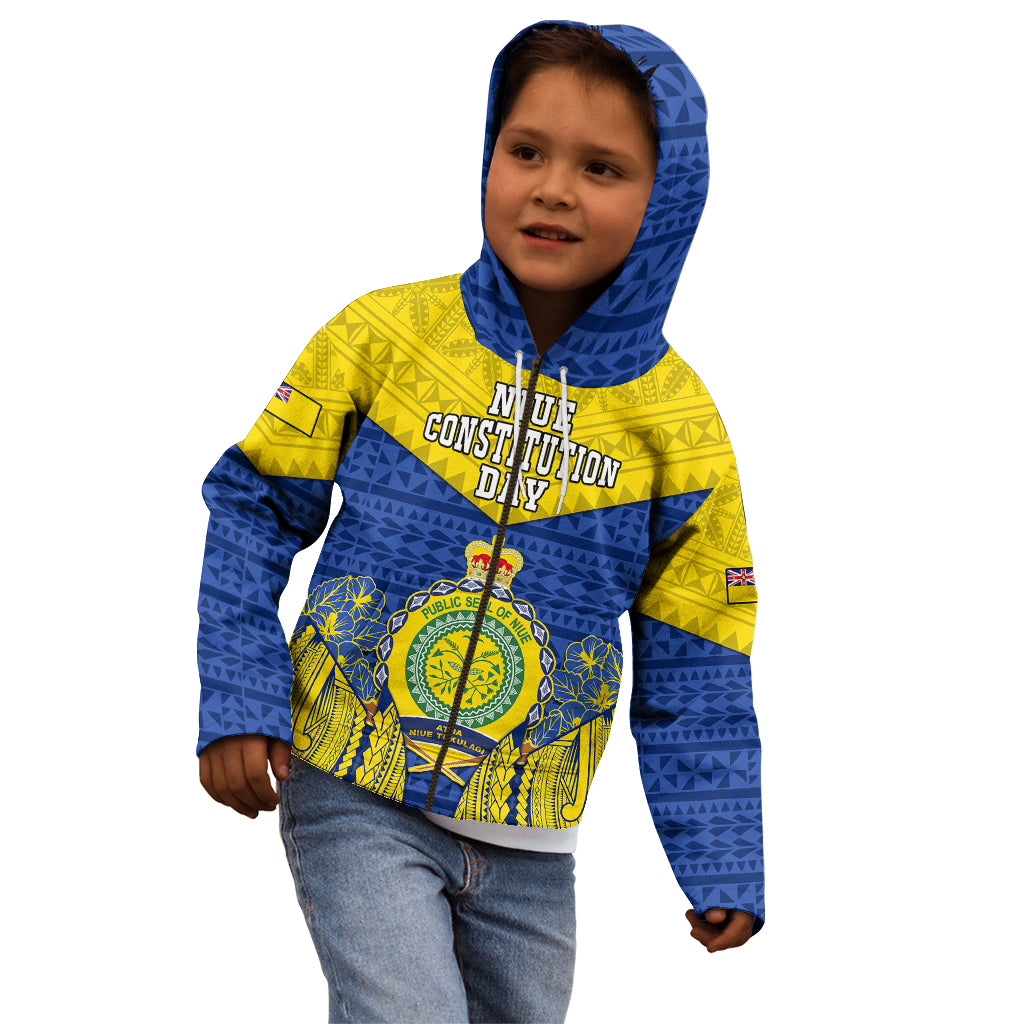 Personalized Niue Constitution Day Kid Hoodie Coat Of Arms Niuean Hiapo Pattern LT05 - Polynesian Pride