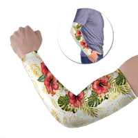 Hawaii Discoverers Day Arm Sleeves Tropical Hibiscus Glitter White