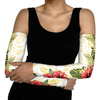 Hawaii Discoverers Day Arm Sleeves Tropical Hibiscus Glitter White