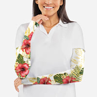 Hawaii Discoverers Day Arm Sleeves Tropical Hibiscus Glitter White