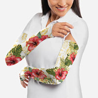 Hawaii Discoverers Day Arm Sleeves Tropical Hibiscus Glitter White