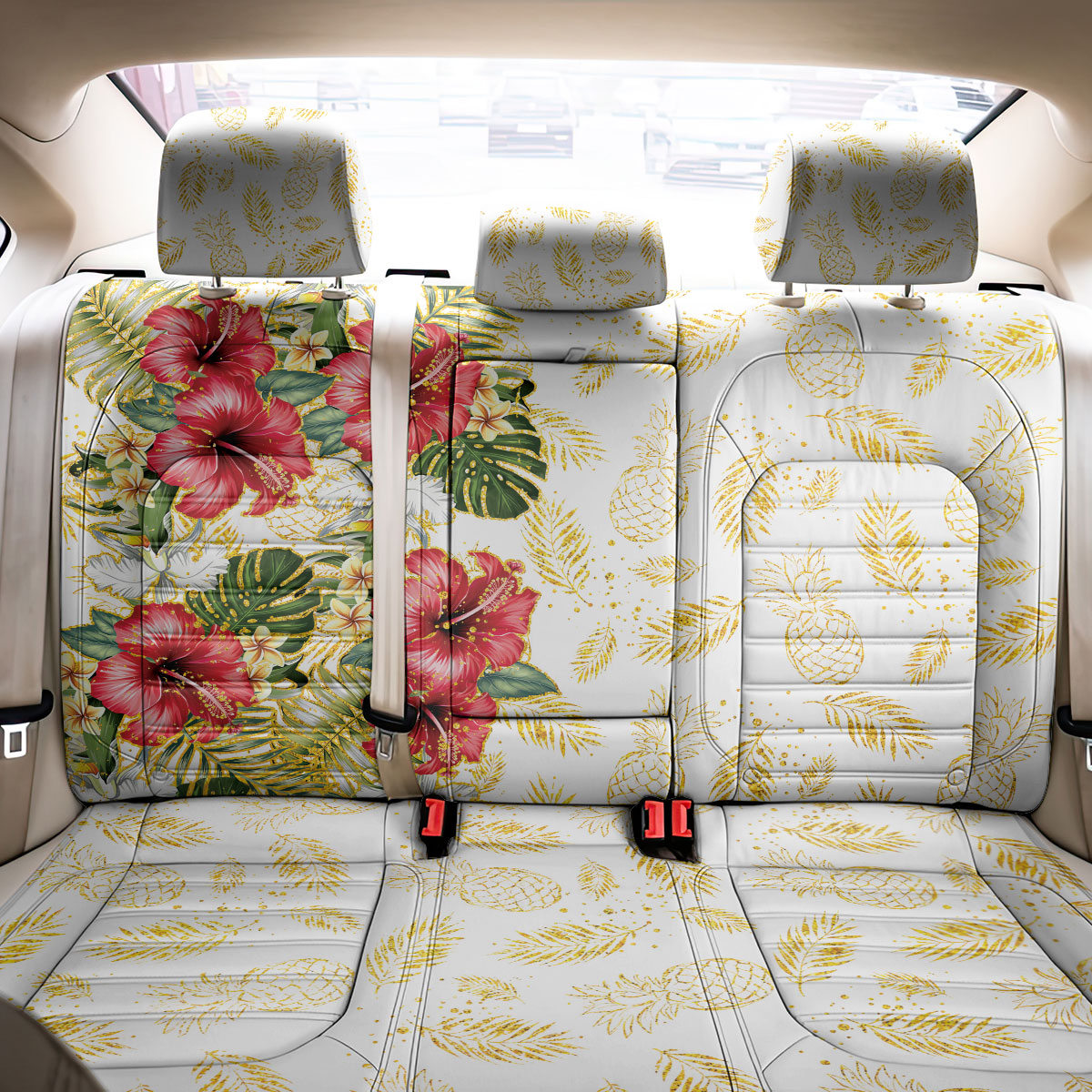 Hawaii Discoverers Day Back Car Seat Cover Tropical Hibiscus Glitter White LT05 - Polynesian Pride