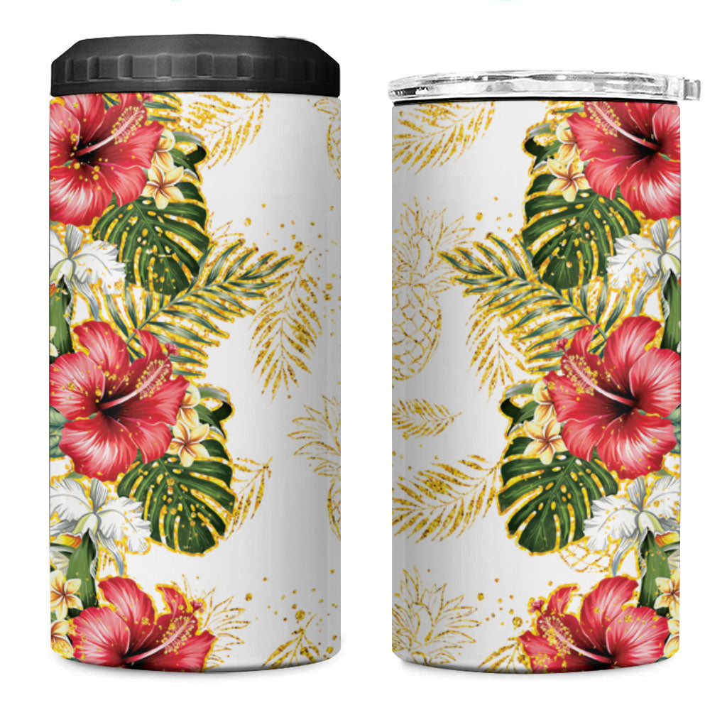 Hawaii Discoverers Day 4 in 1 Can Cooler Tumbler Tropical Hibiscus Glitter White LT05 One Size: 16 oz White - Polynesian Pride