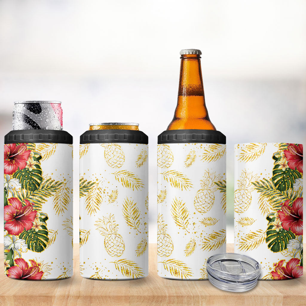 Hawaii Discoverers Day 4 in 1 Can Cooler Tumbler Tropical Hibiscus Glitter White LT05 - Polynesian Pride