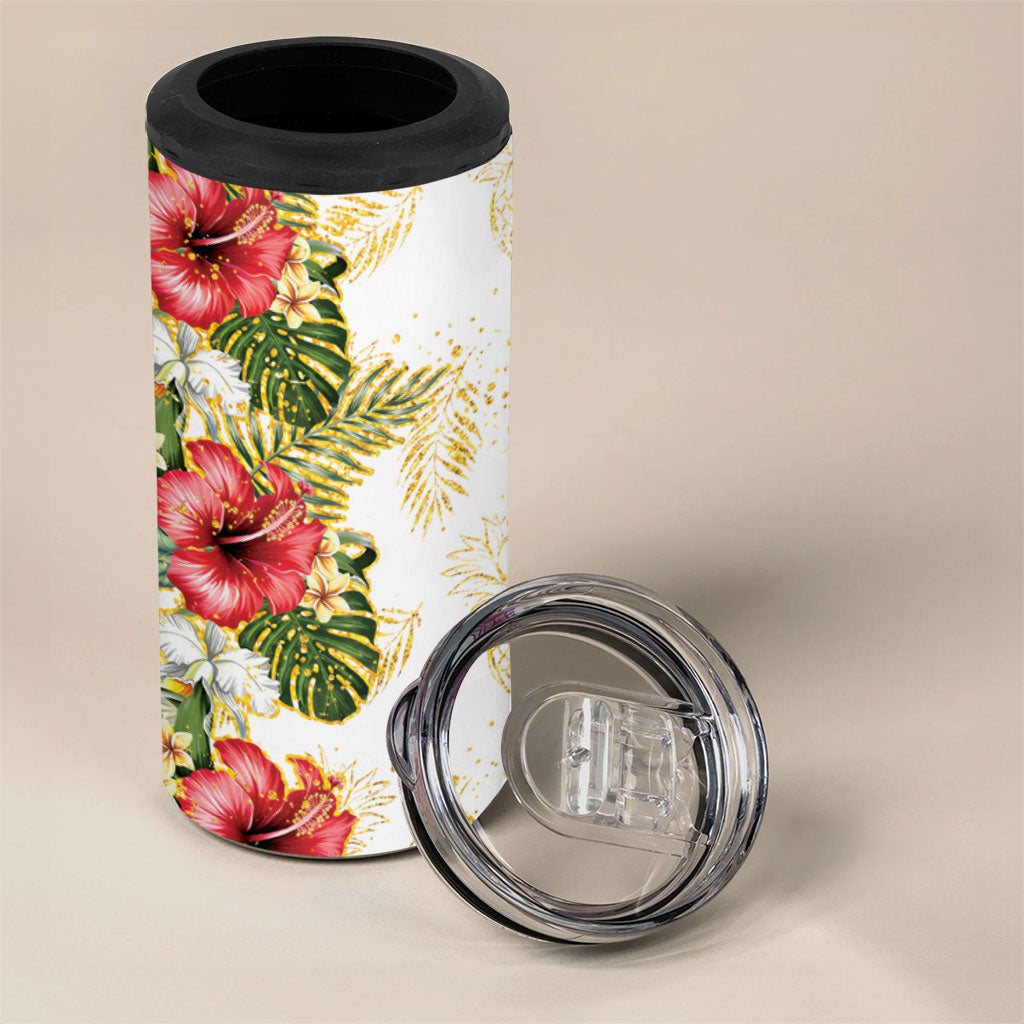 Hawaii Discoverers Day 4 in 1 Can Cooler Tumbler Tropical Hibiscus Glitter White LT05 - Polynesian Pride