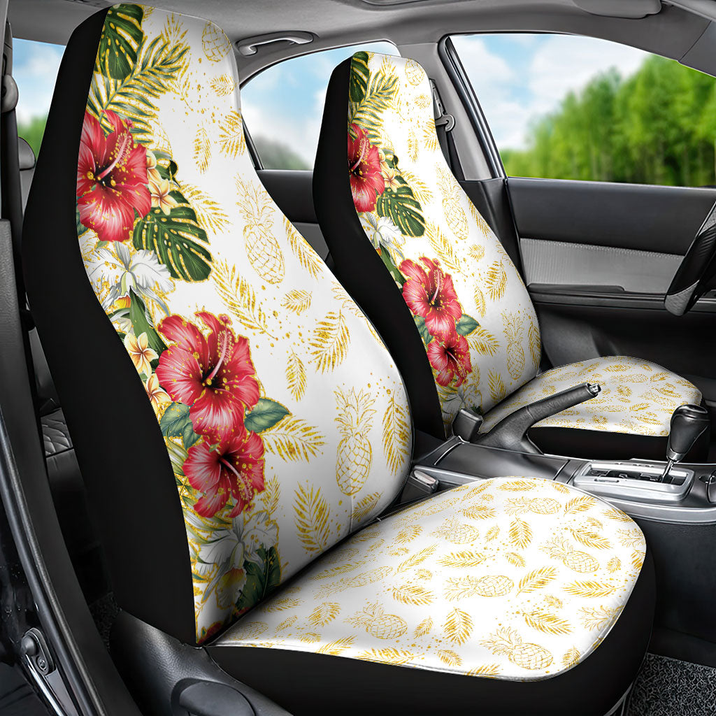 Hawaii Discoverers Day Car Seat Cover Tropical Hibiscus Glitter White LT05 - Polynesian Pride