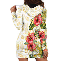 Hawaii Discoverers Day Hoodie Dress Tropical Hibiscus Glitter White LT05 - Polynesian Pride
