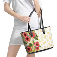 Hawaii Discoverers Day Leather Tote Bag Tropical Hibiscus Glitter White LT05 - Polynesian Pride