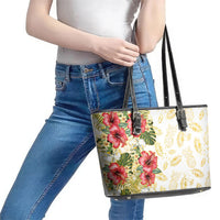 Hawaii Discoverers Day Leather Tote Bag Tropical Hibiscus Glitter White LT05 - Polynesian Pride